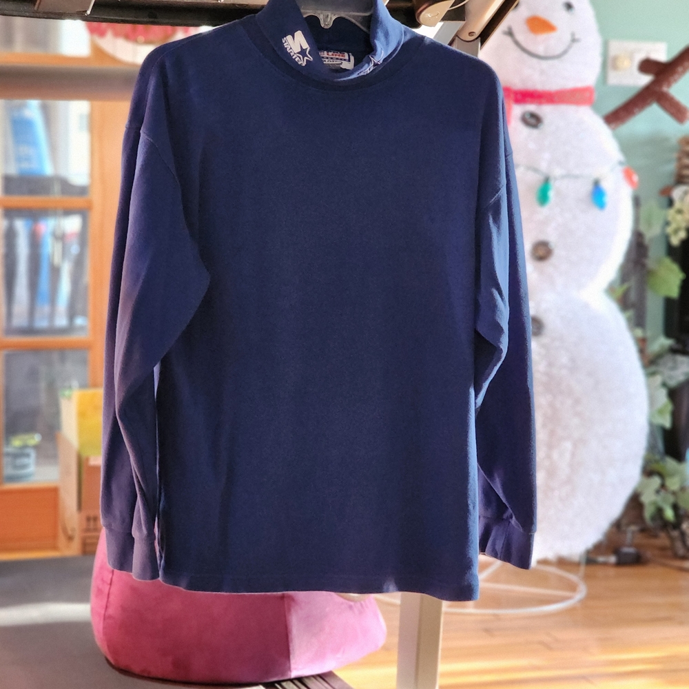 STARTER Cowboys Men's Navy Mock Neck Thick Medium Shirt